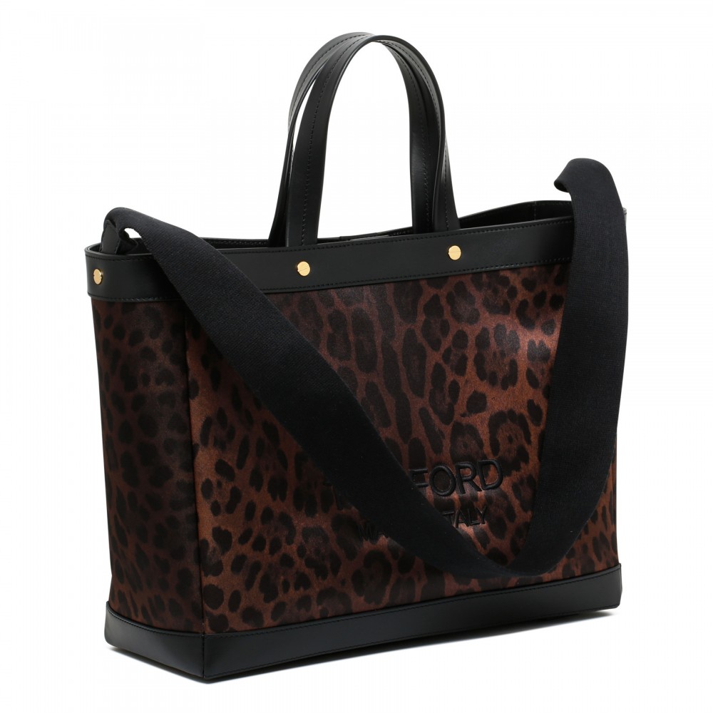 Leopard canvas logo tote bag