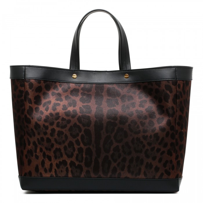 Leopard canvas logo tote bag