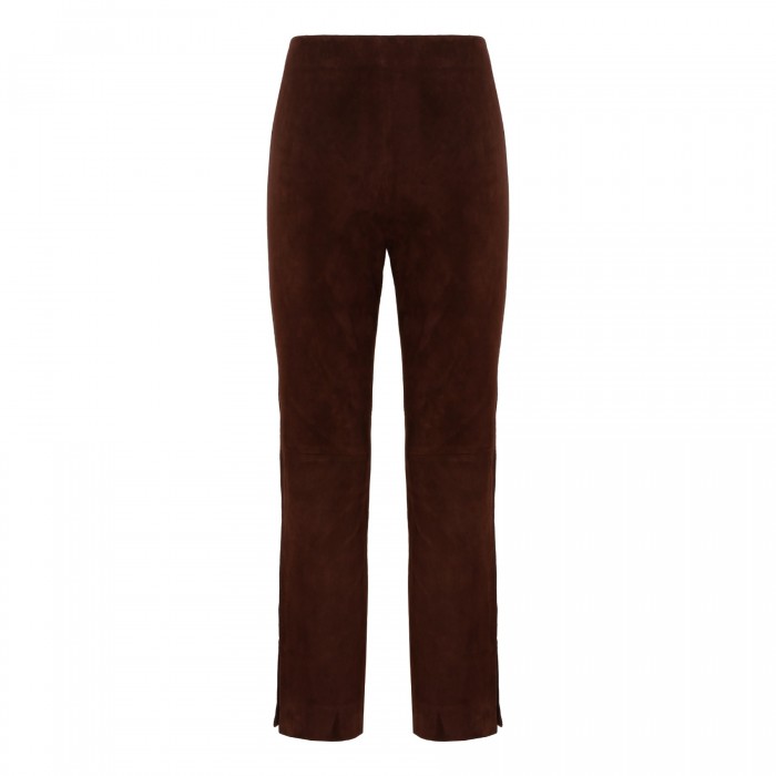 Mahogany stretch suede crop pants