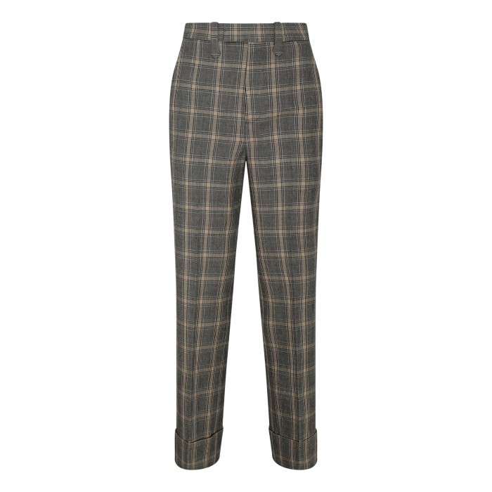 Check wool and linen blend pants