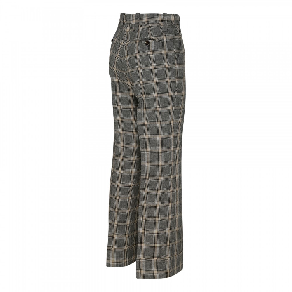 Check wool and linen blend pants