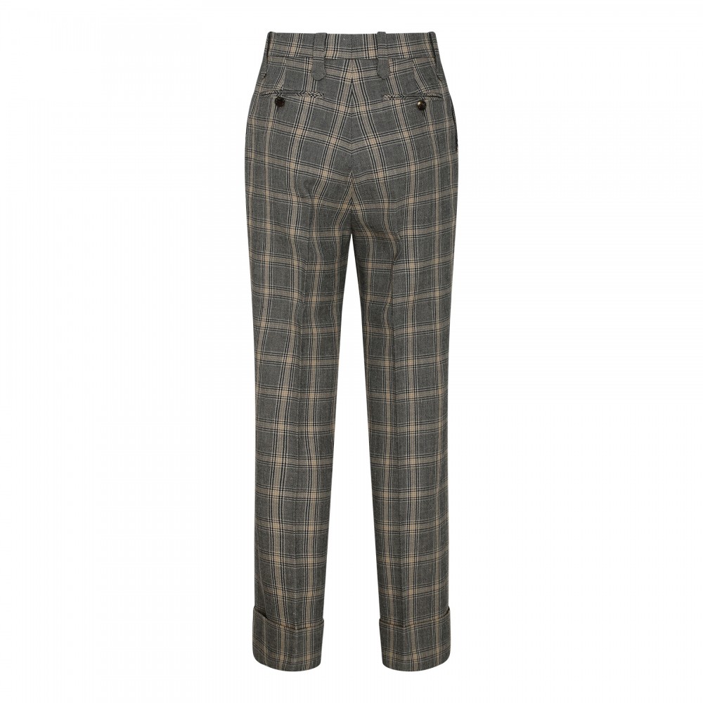 Check wool and linen blend pants