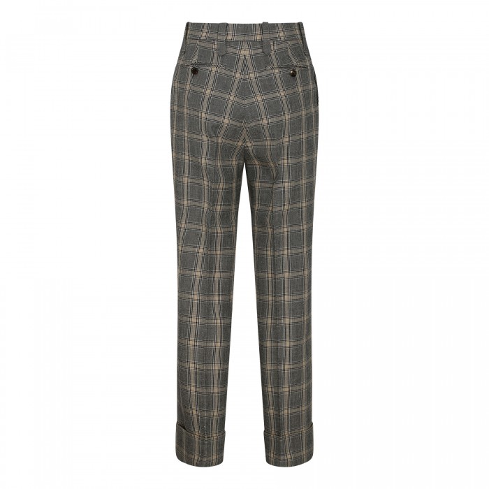 Check wool and linen blend pants