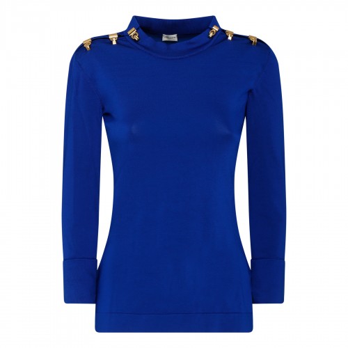 Blue shiny viscose top