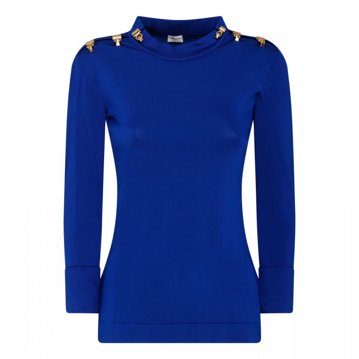 Blue shiny viscose top