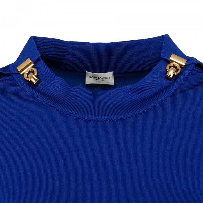 Blue shiny viscose top