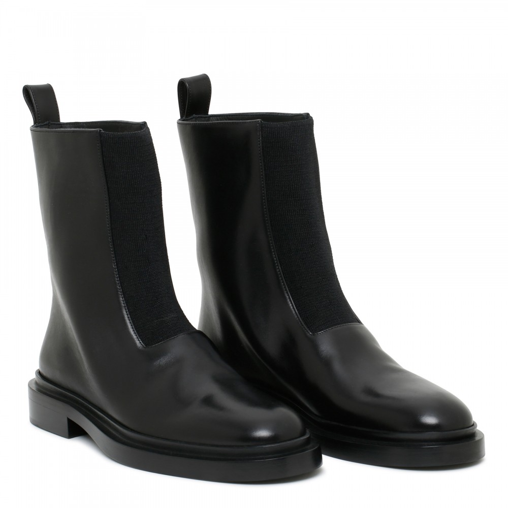 Black leather ankle boots