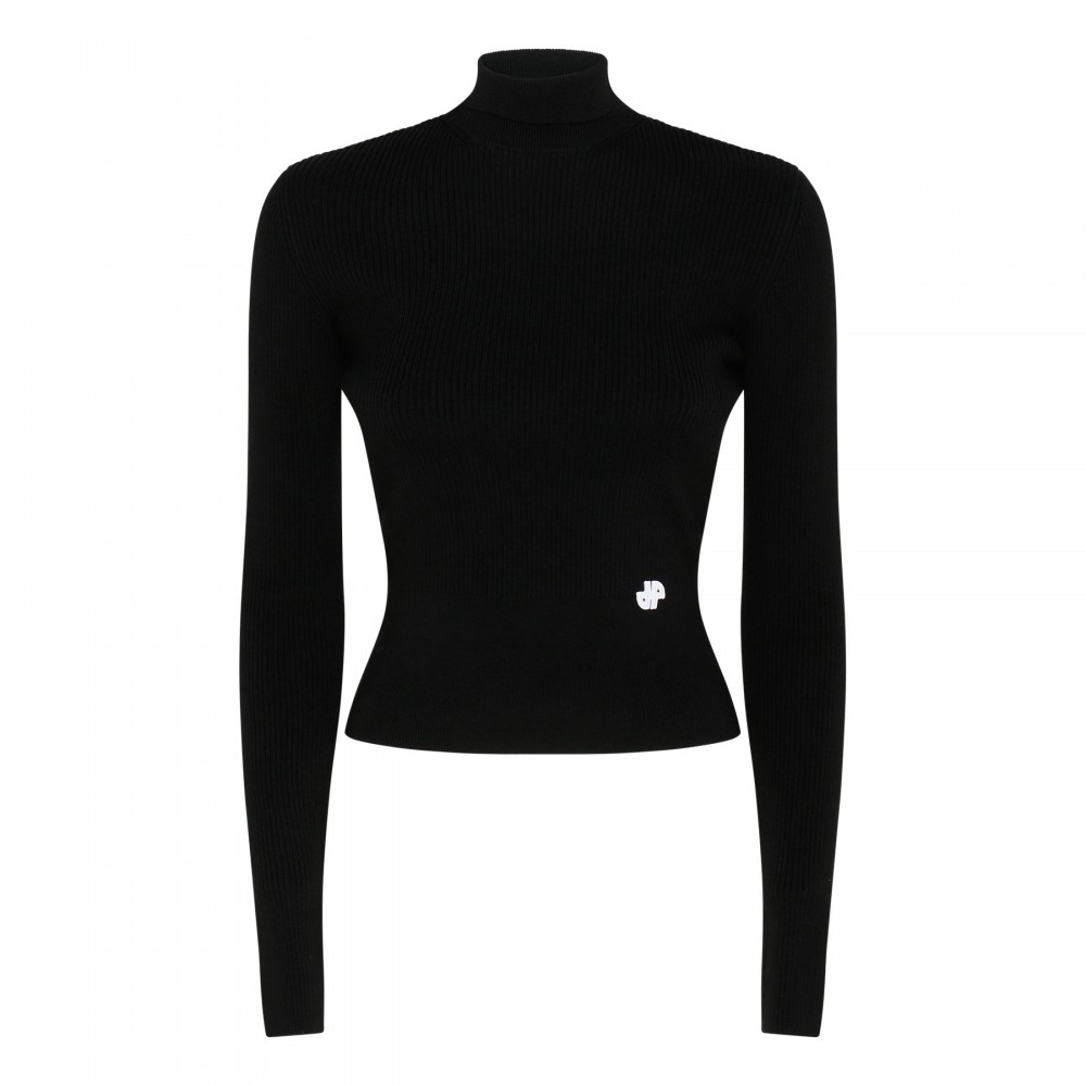 Black rib-knit wool blend sweater