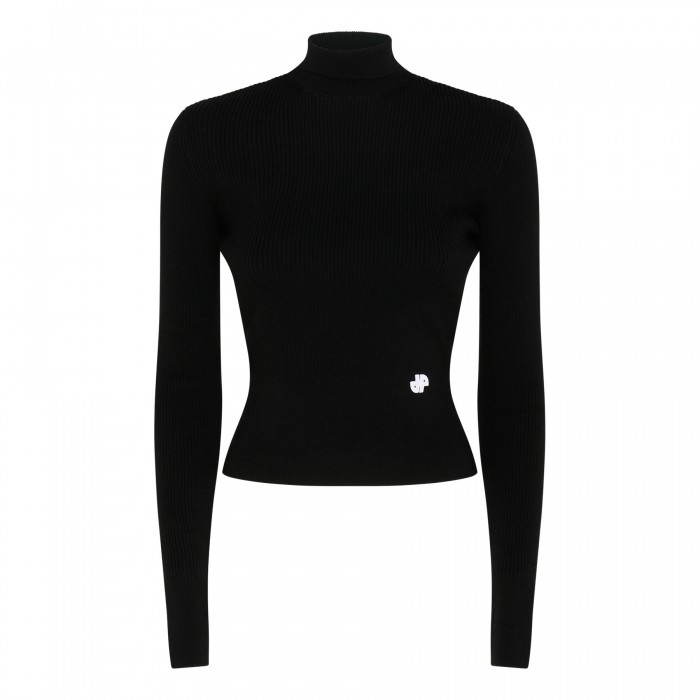 Black rib-knit wool blend sweater