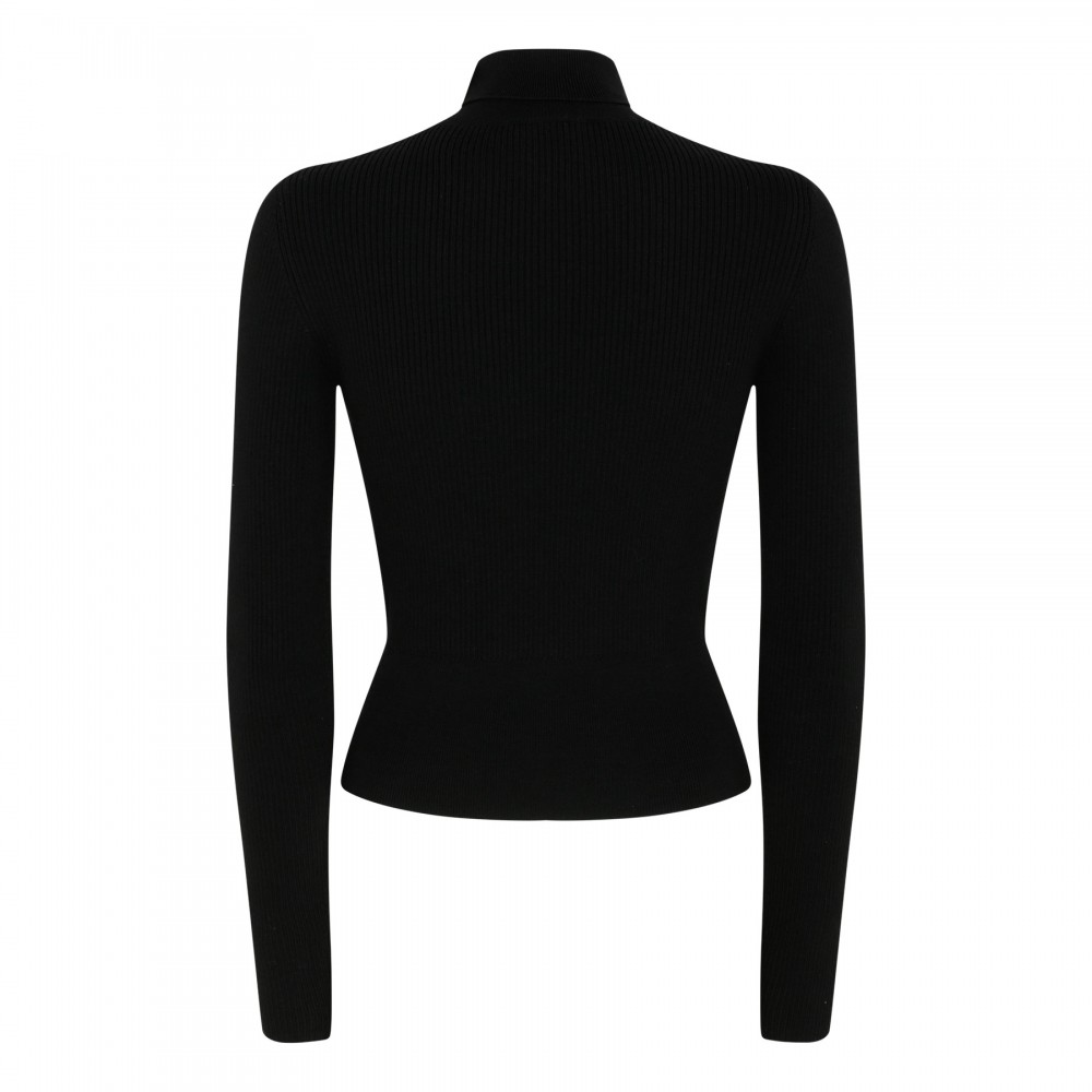 Black rib-knit wool blend sweater