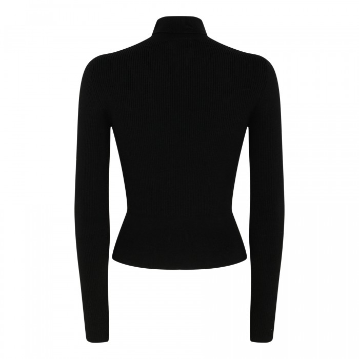 Black rib-knit wool blend sweater