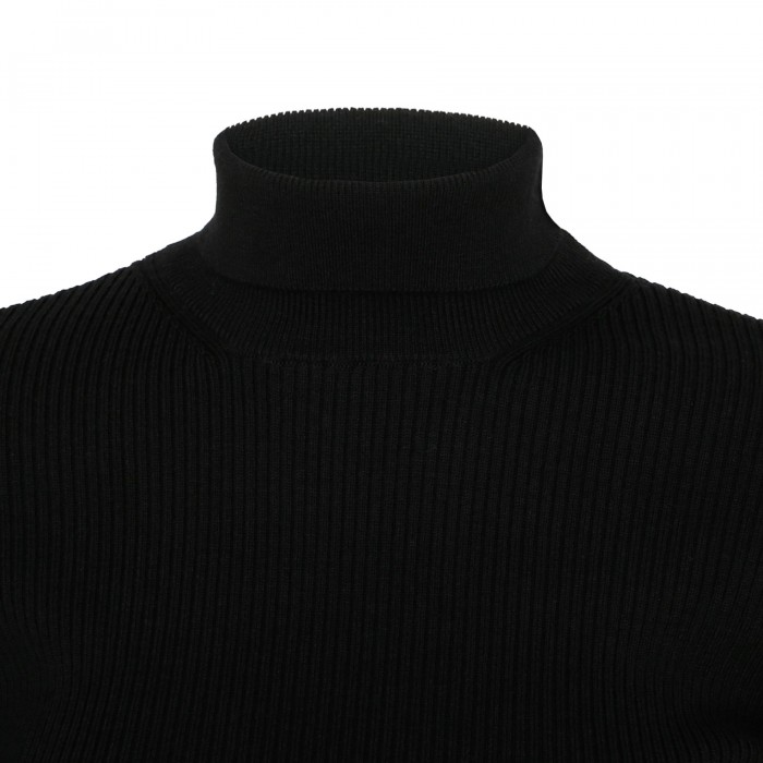 Black rib-knit wool blend sweater