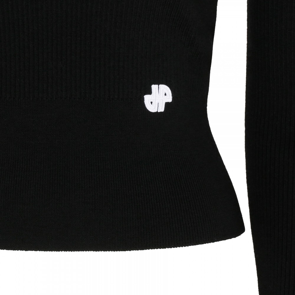 Black rib-knit wool blend sweater