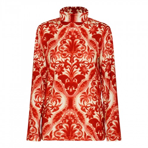 Red abstract print jersey top