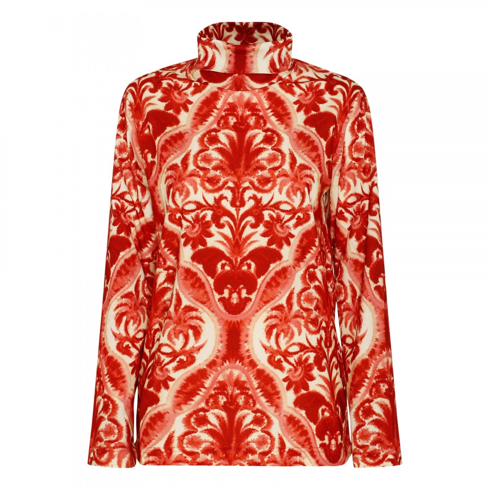 Red abstract print jersey top