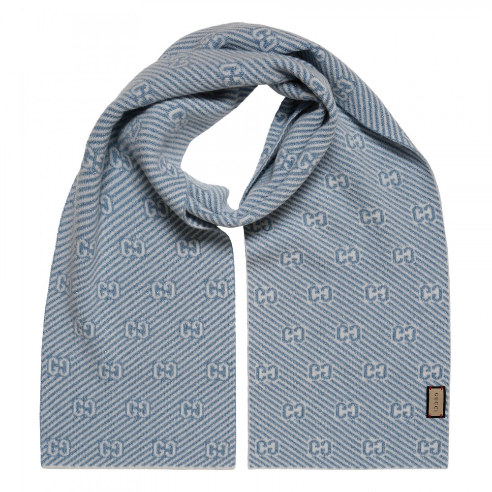 Powder blue diagonal GG stripe scarf