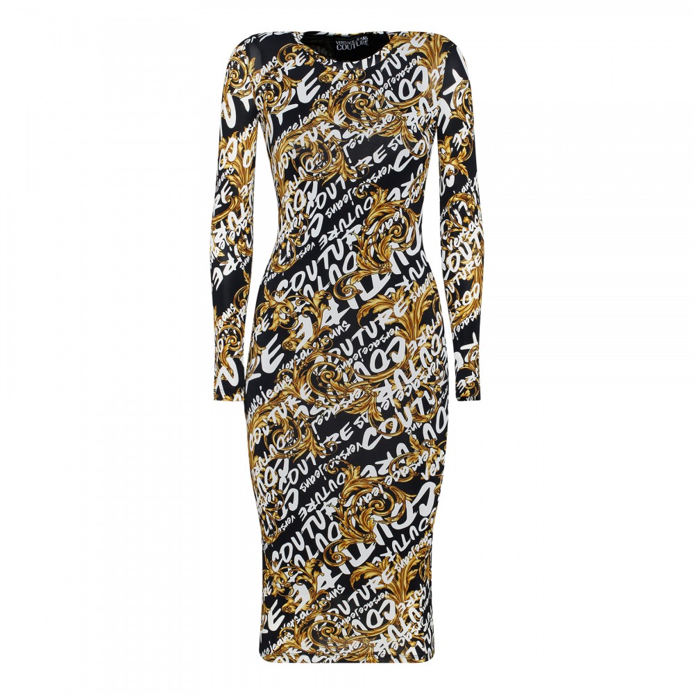 Logo stretch viscose midi dress