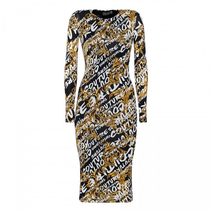 Logo stretch viscose midi dress
