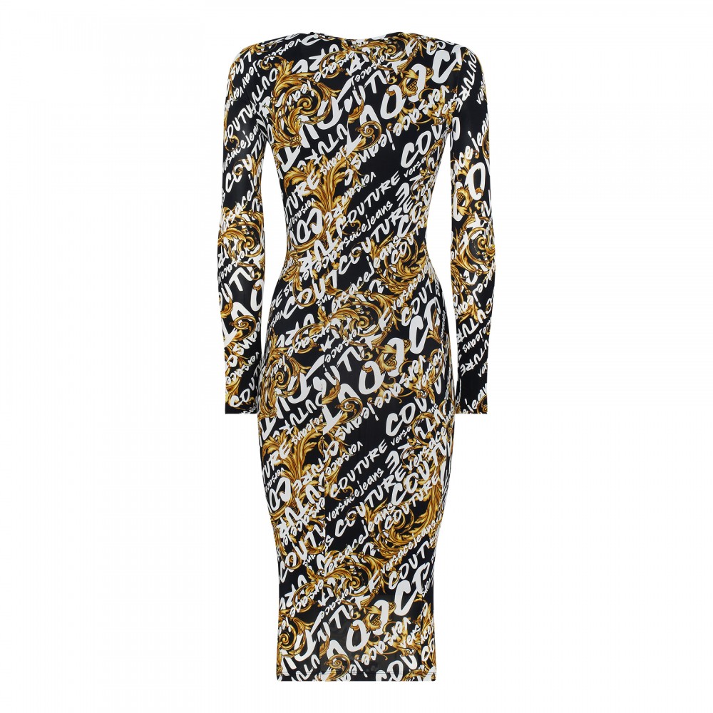 Logo stretch viscose midi dress