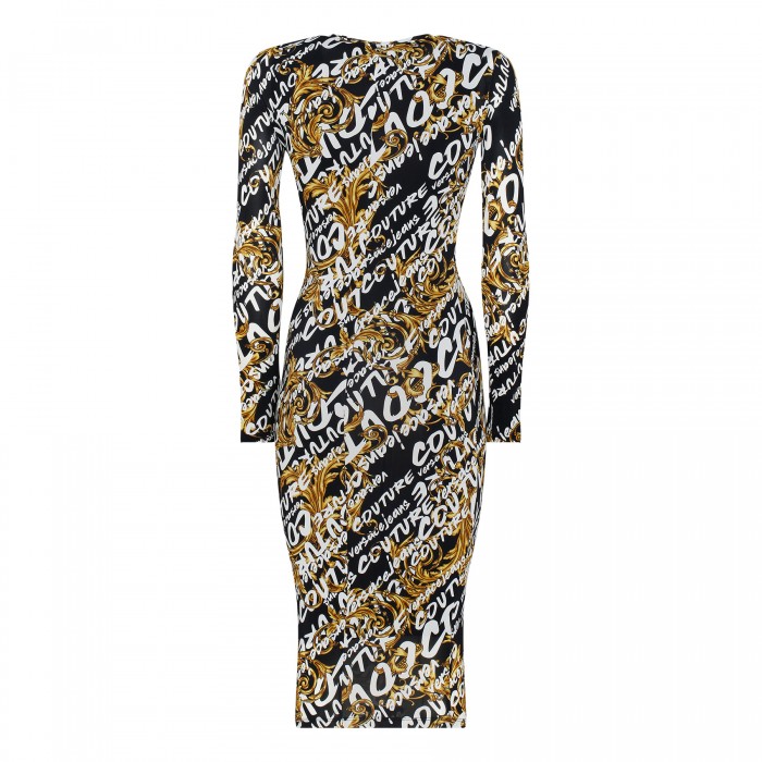 Logo stretch viscose midi dress