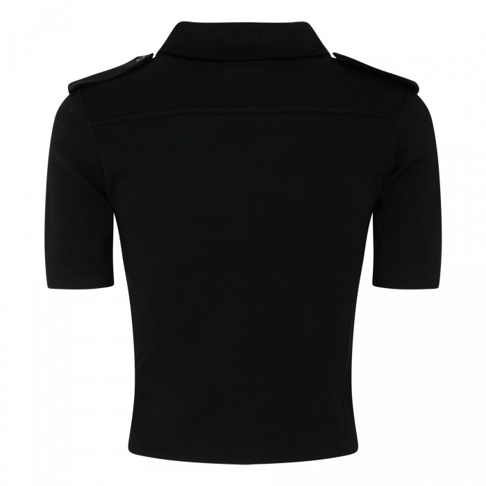 Black wool and cotton polo