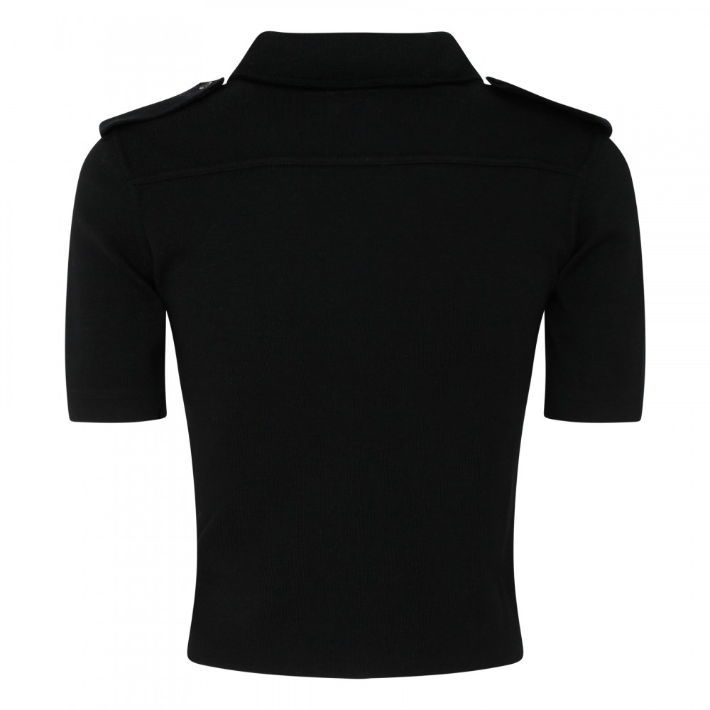 Black wool and cotton polo