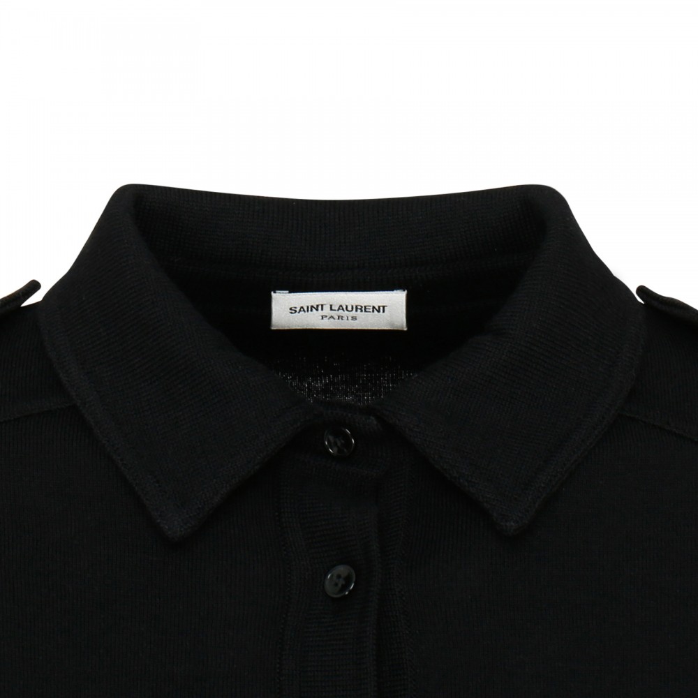 Black wool and cotton polo