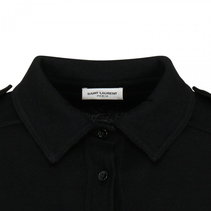 Black wool and cotton polo