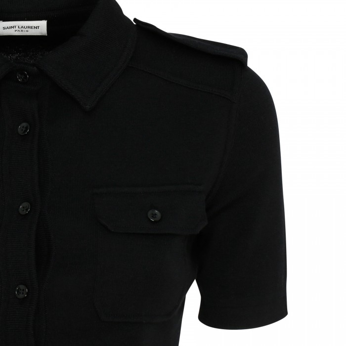 Black wool and cotton polo