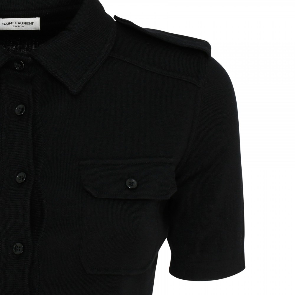 Black wool and cotton polo
