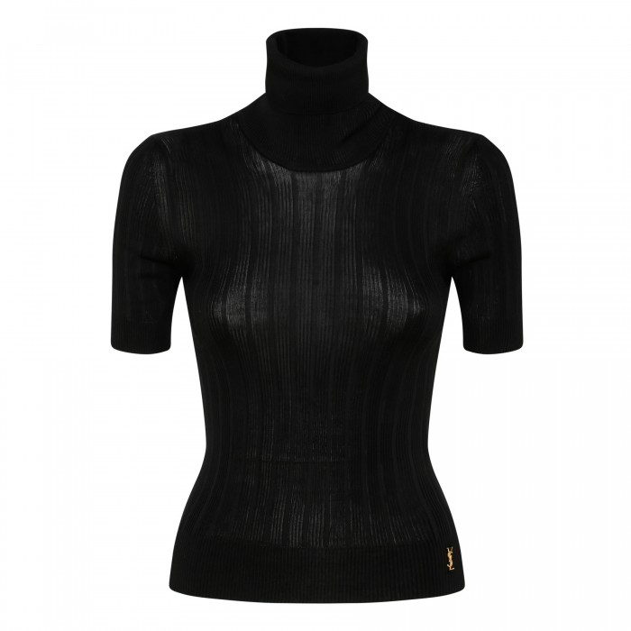 Black ribbed knit top