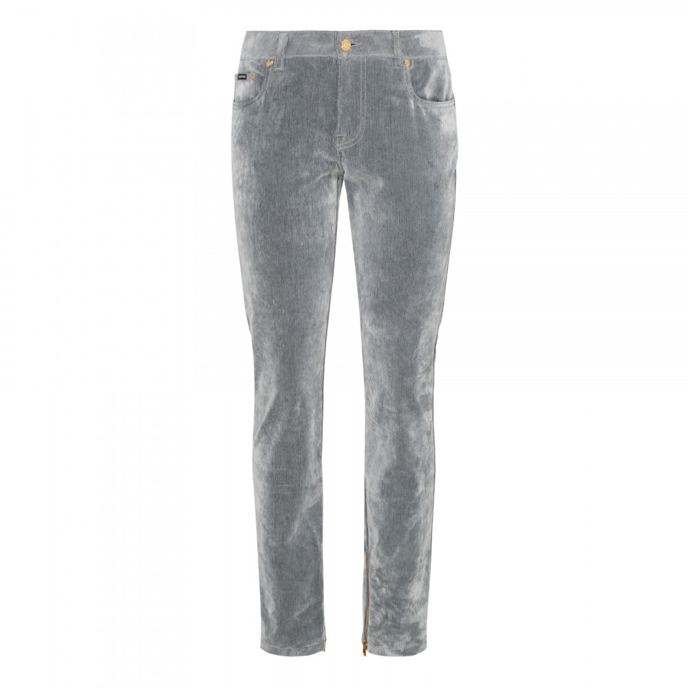 Stone washed flock denim skinny pants