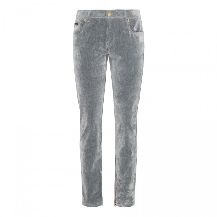 Stone washed flock denim skinny pants