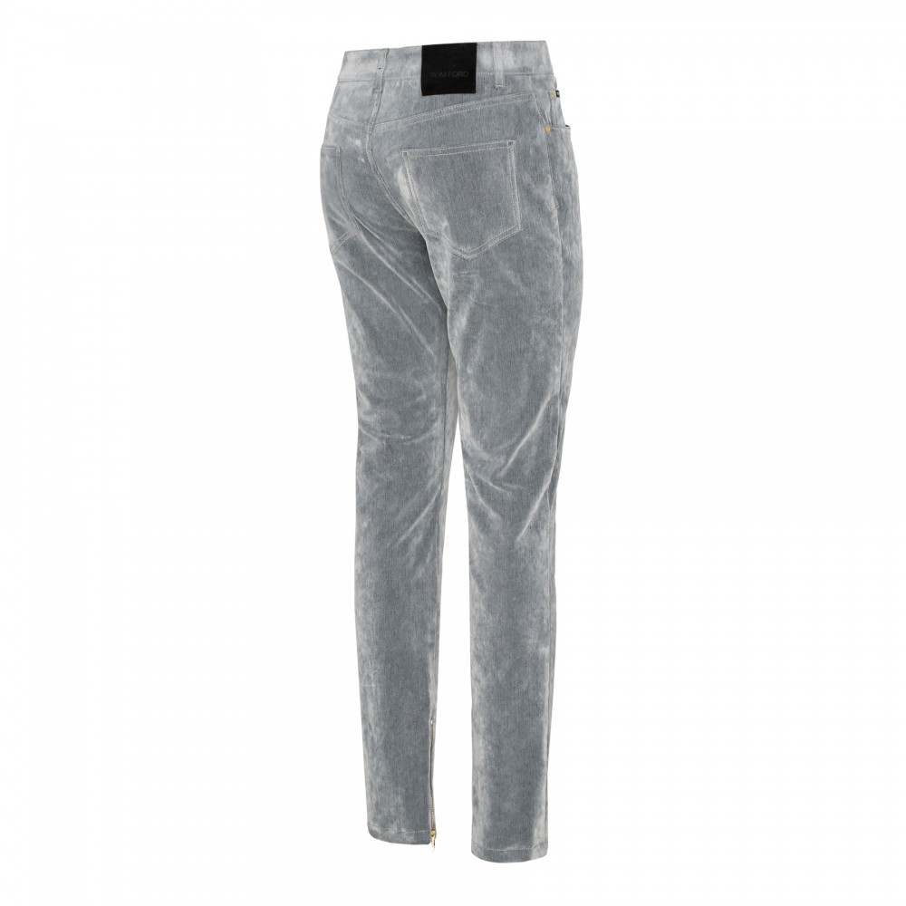 Stone washed flock denim skinny pants