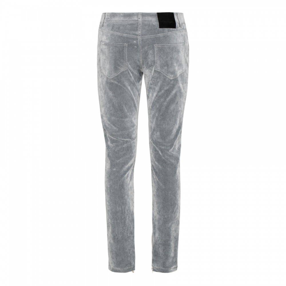 Stone washed flock denim skinny pants