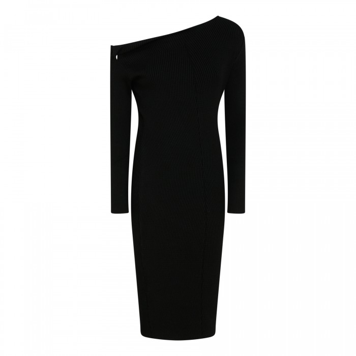 Black stretch rib cashmere midi dress