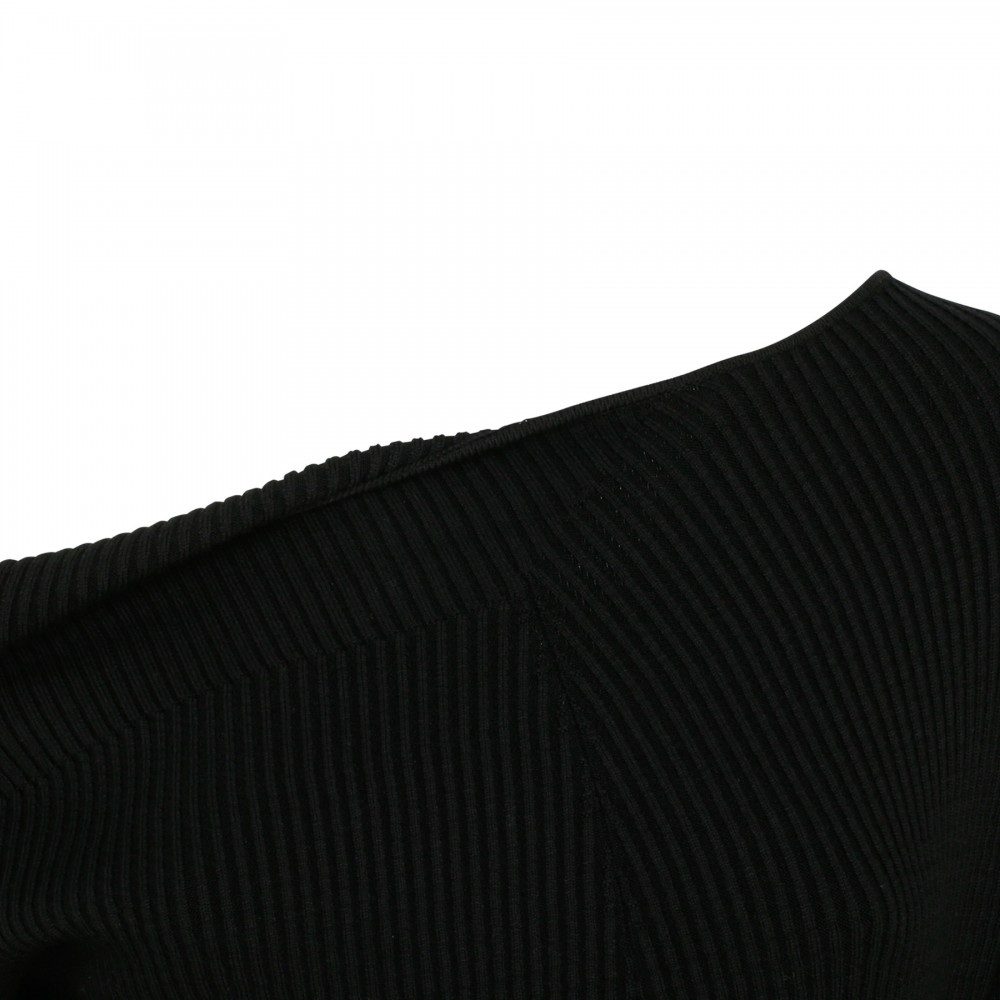 Black stretch rib cashmere midi dress