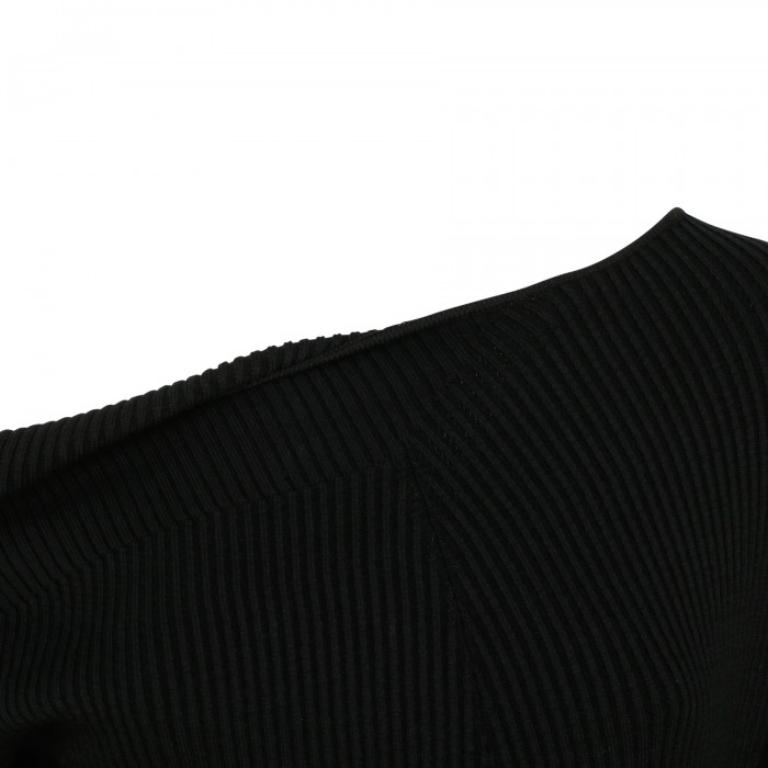 Black stretch rib cashmere midi dress