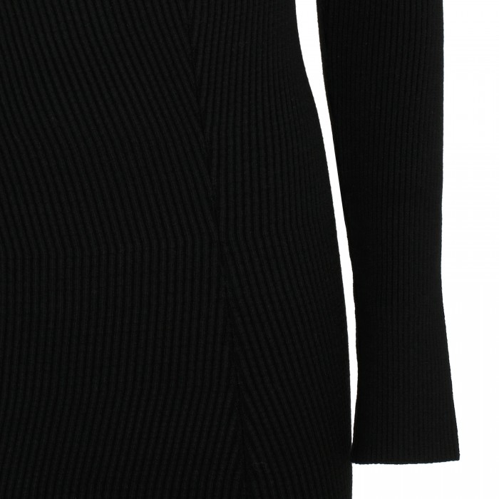 Black stretch rib cashmere midi dress