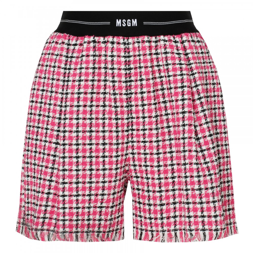 Houndstooth cotton twill shorts