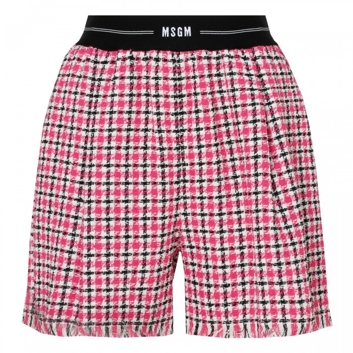Houndstooth cotton twill shorts
