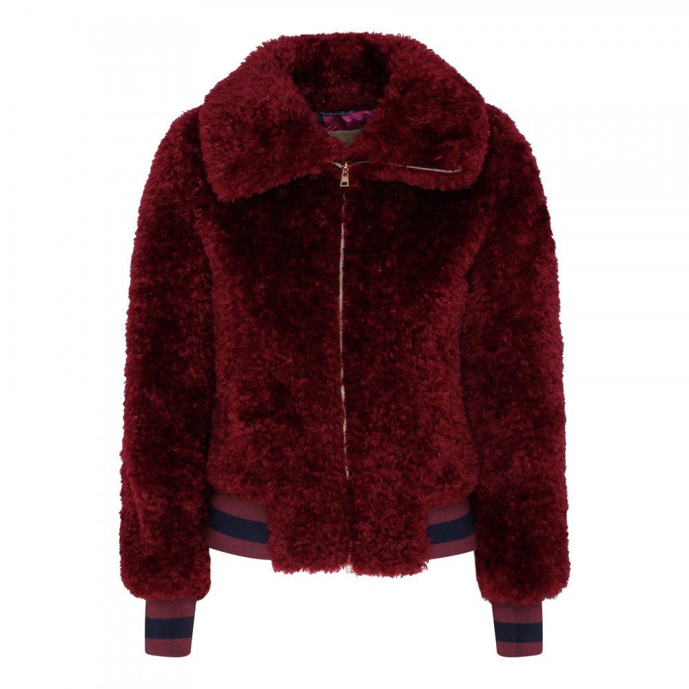 Curly faux fur bomber