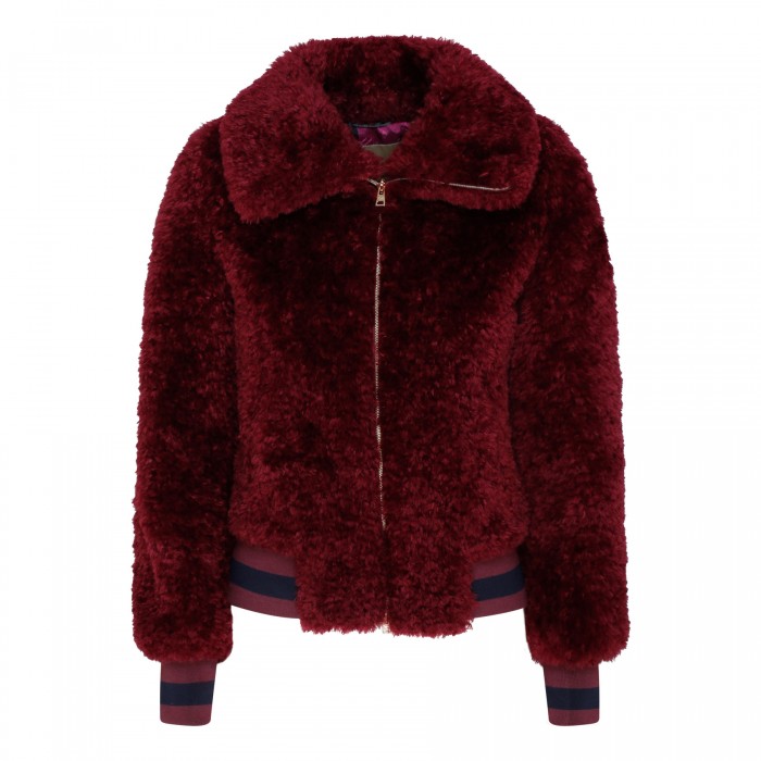 Curly faux fur bomber