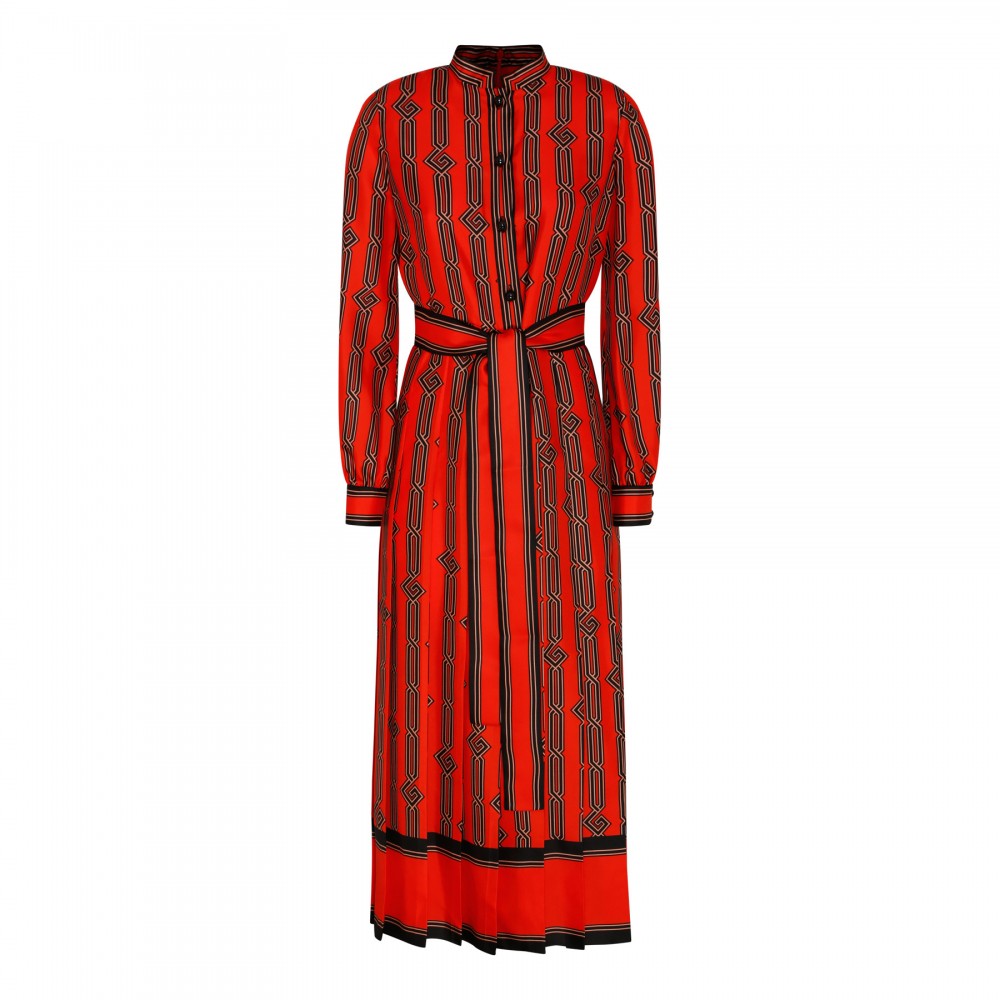 Square G chain print silk dress