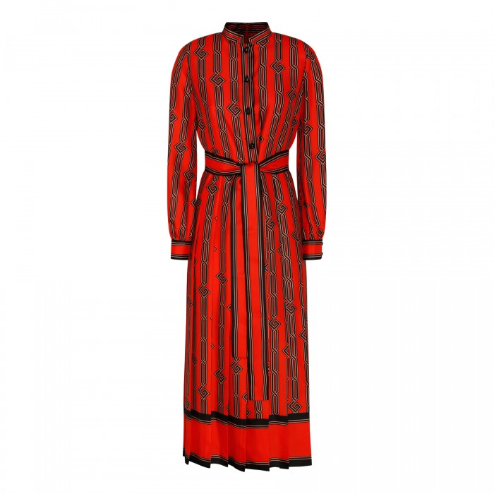 Square G chain print silk dress