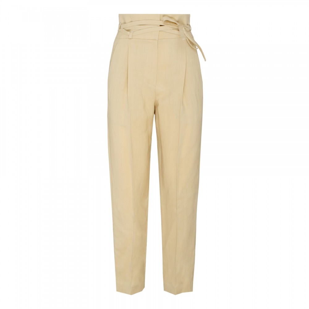 Taupe viscose and linen blend pants