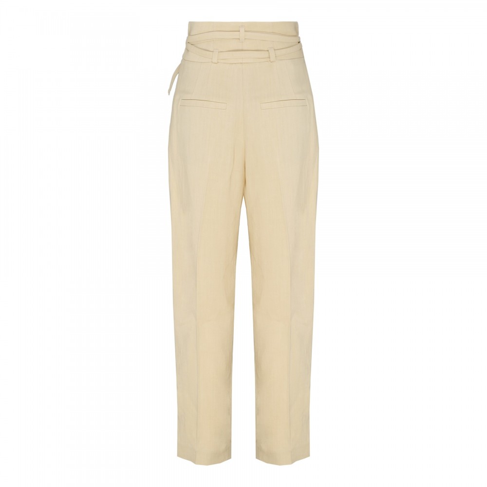 Taupe viscose and linen blend pants
