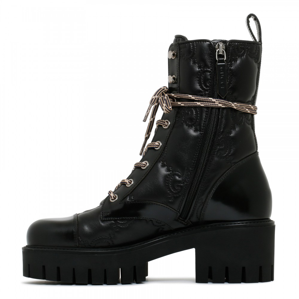 GG matelassé lace-up booties