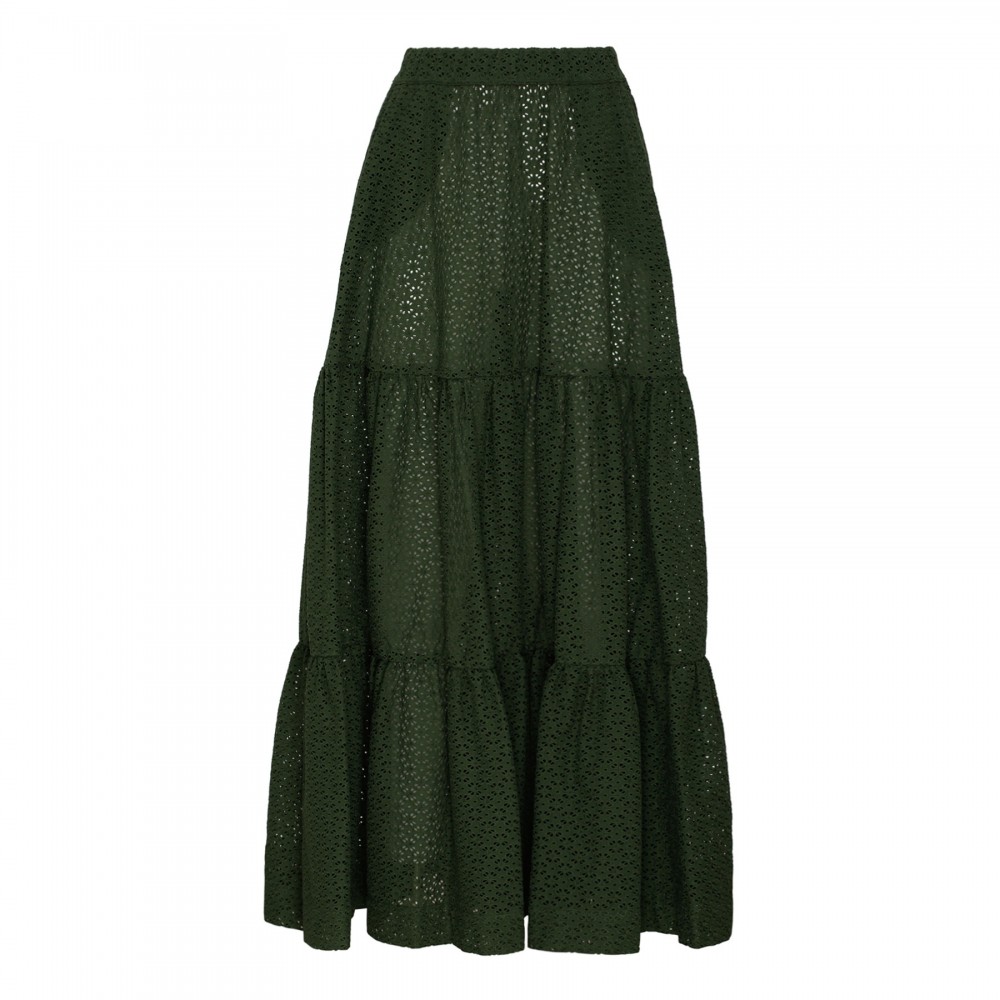 Green broderie anglaise maxi skirt