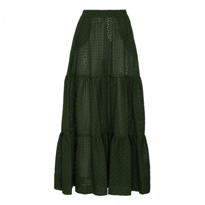 Green broderie anglaise maxi skirt